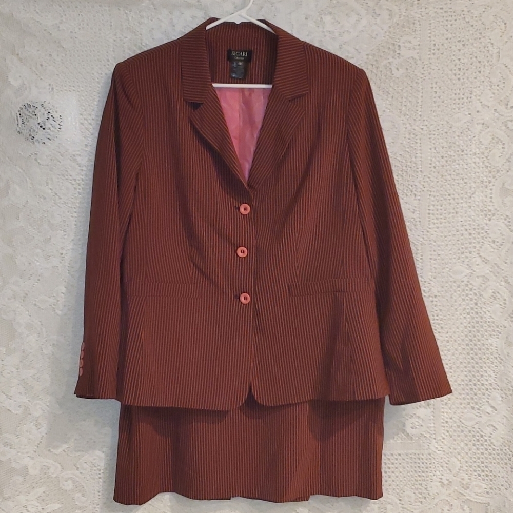 2 piece business suit pinstripe skirt and blazer